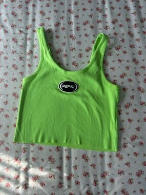 FOREVER 21 Pepsi Bright Lime Green Ribbed Crop Tank